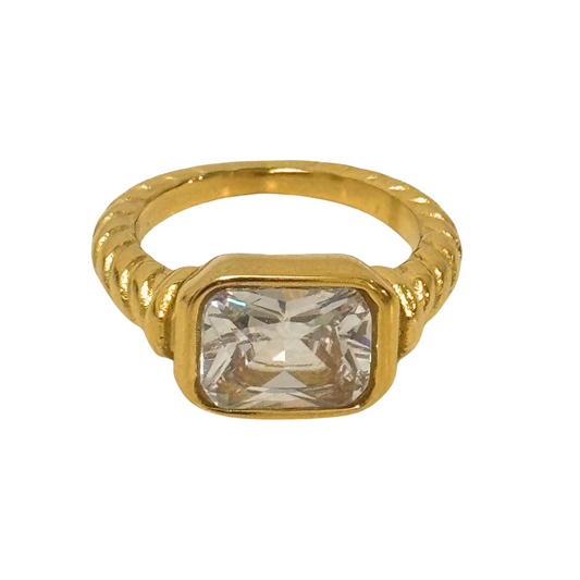 Clear diamante and gold ring