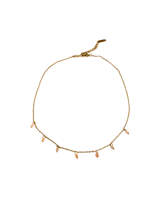 Gold with pink dainty stone drop necklace