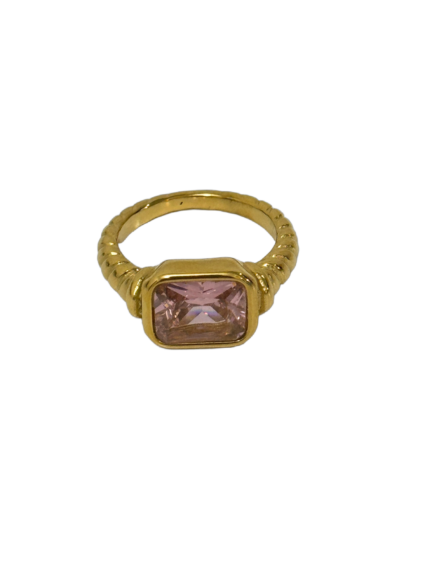 Pink diamante and gold ring